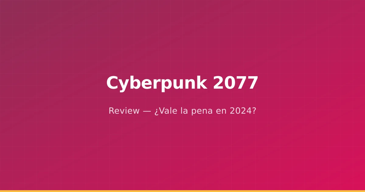 Imagen de portada de la review de Cyberpunk 2077 con degradado en tonos fucsia y magenta